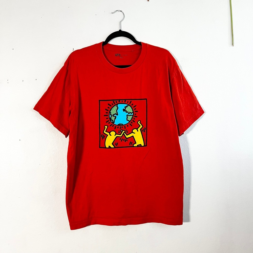 Uniqlo UT Keith Haring T-Shirt Mens XL Peace For All Orange 100% Cotton